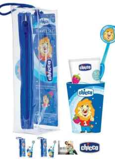 Chicco SET Utazási szett fogkrém + fogkefe + pohár + tok 3-6l kék