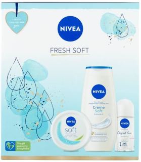 Nivea Fresh Soft ajándékcsomag hidratált és illatos bőrre (tusfürdő 250 ml, krém 100 ml, roll-on 50 ml)