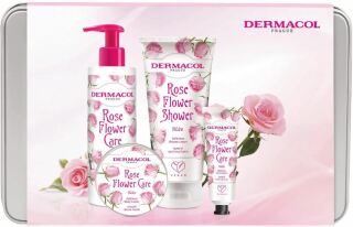 Dermacol Flower Rose Quatro ajándékcsomag (tusfürdő 200 ml, testvaj 75 ml, krémszappan 250 ml, kézkrém 30 ml)