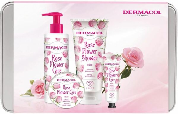 Dermacol Flower Rose Quatro ajándékcsomag (tusfürdő 200 ml, testvaj 75 ml, krémszappan 250 ml, kézkrém 30 ml)